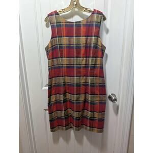Vintage Red Plaid 90'S Sheath Dress John Roberts Lined Size 14 Spring Summer